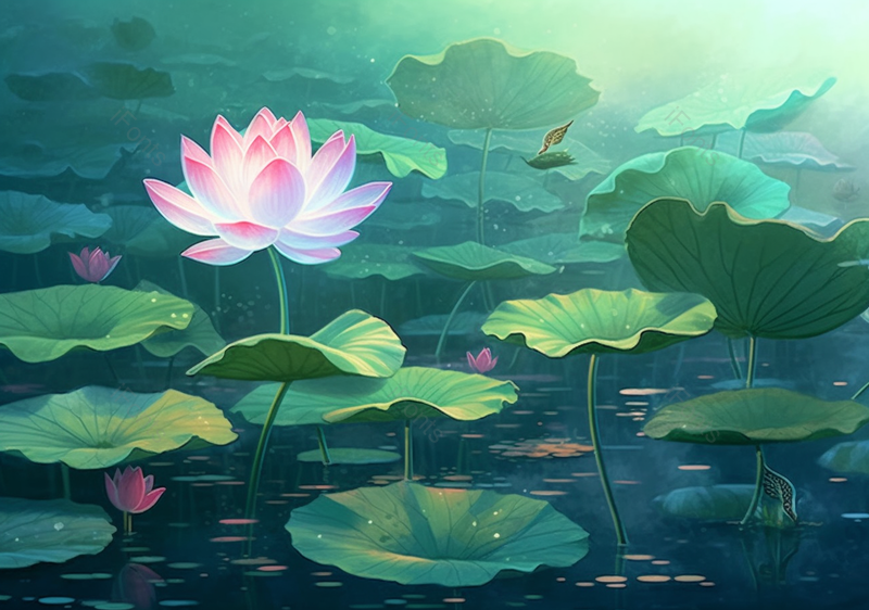 夏天的池塘荷花荷叶插画,插画/手绘图,插画/手绘图库,插画/手绘图下载,插画/手绘